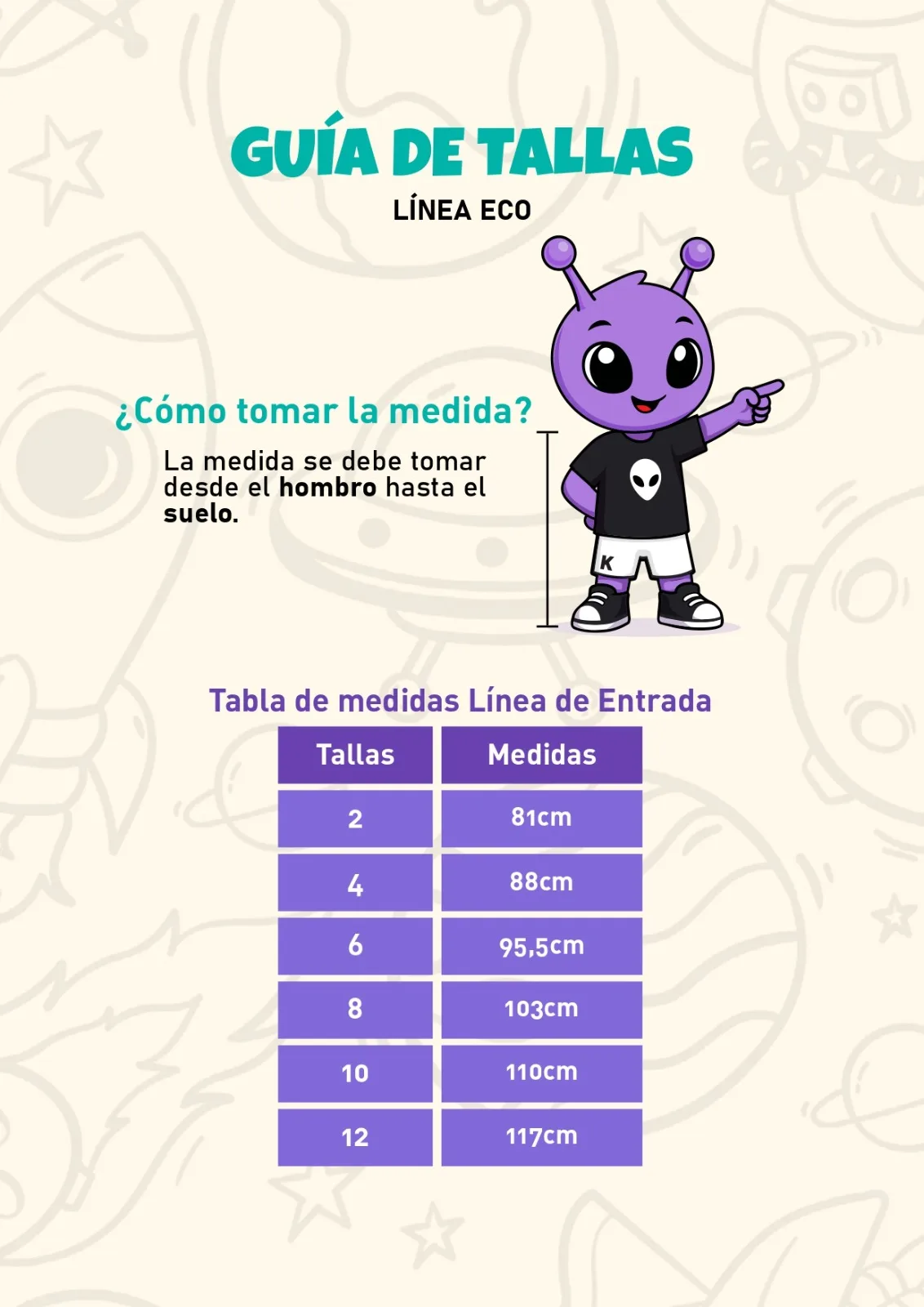 Guía de tallas de la Línea Eco de Kustom Disfraces